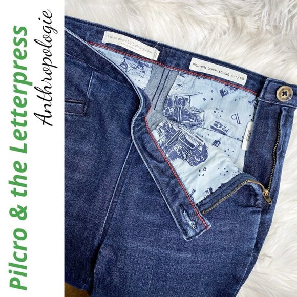 PILCRO & THE LETTERPRESS High Rise Denim Leggings Medium Wash Side Zip, Size 28 - Picture 10 of 13
